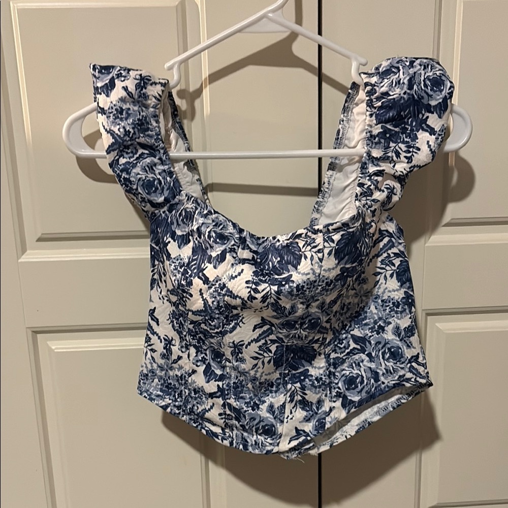 Floral Blue and White Women's Top